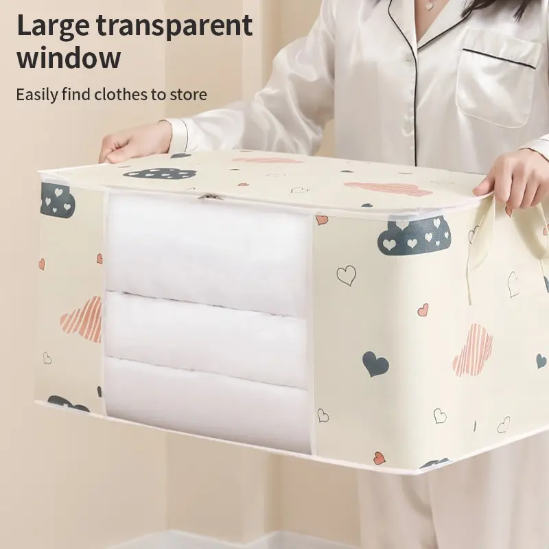 Bolsa de almacenamiento para ropa, manta, edredón, suéter, caja organizadora plegable, duradera, con estampado de dibujos animados, armario para