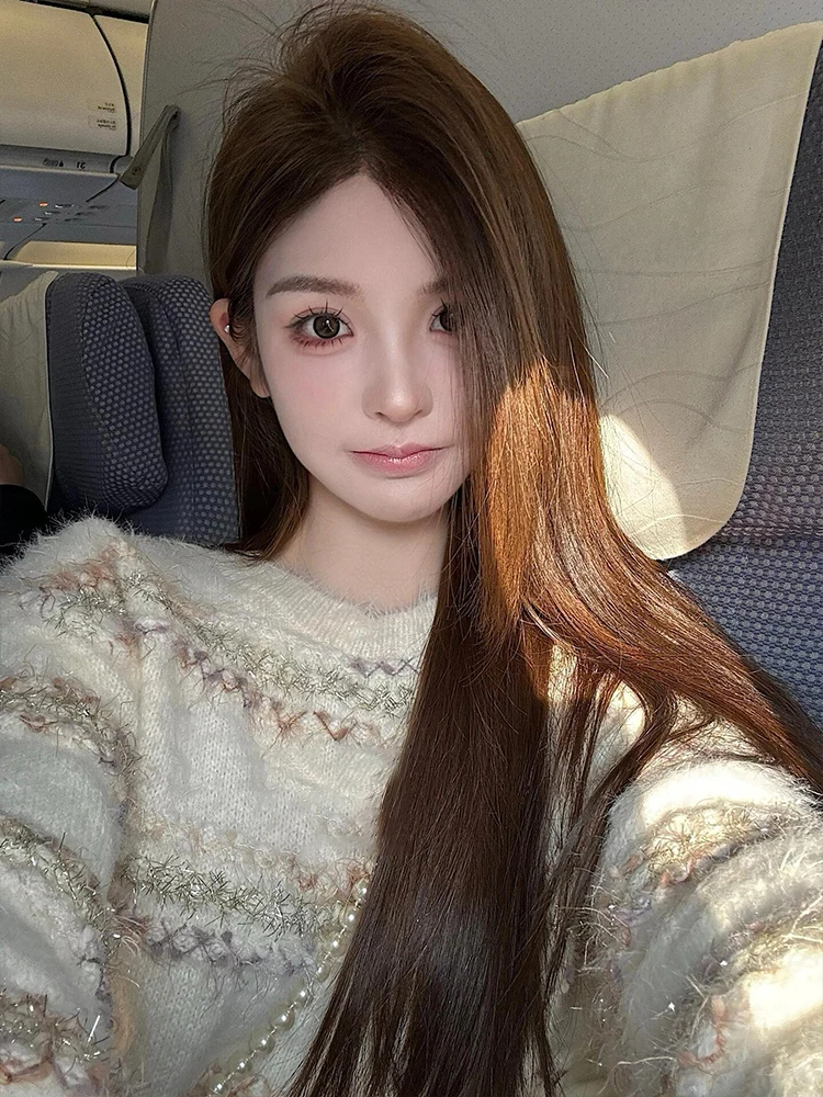 한국 스타일 독특한 라운드 넥 부드럽고 편안한 여성용 스웨터 가을 겨울 젠틀 에이지 다용도 따뜻한 니트