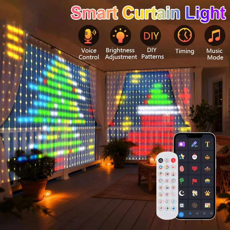 3*3m Christmas Light String USB Plug Remote Control RGBIC LED Curtain Light APP Bluetooth Control String Lights for Home Decor