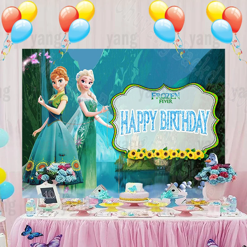Fond de photographie personnalisé Disney Elsa Anna, la reine des neiges, la fièvre, fête d'anniversaire, princesse Olaf, fond de photographie