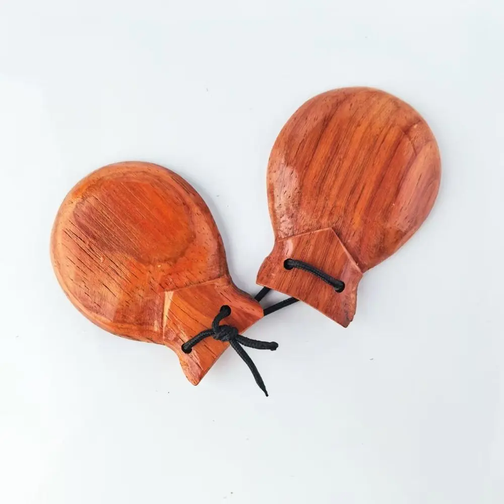 Orff Percussion Wood Castanets with String Hardwood Wooden Clapper Flamenco Style Traditional Design Percussion Castanets