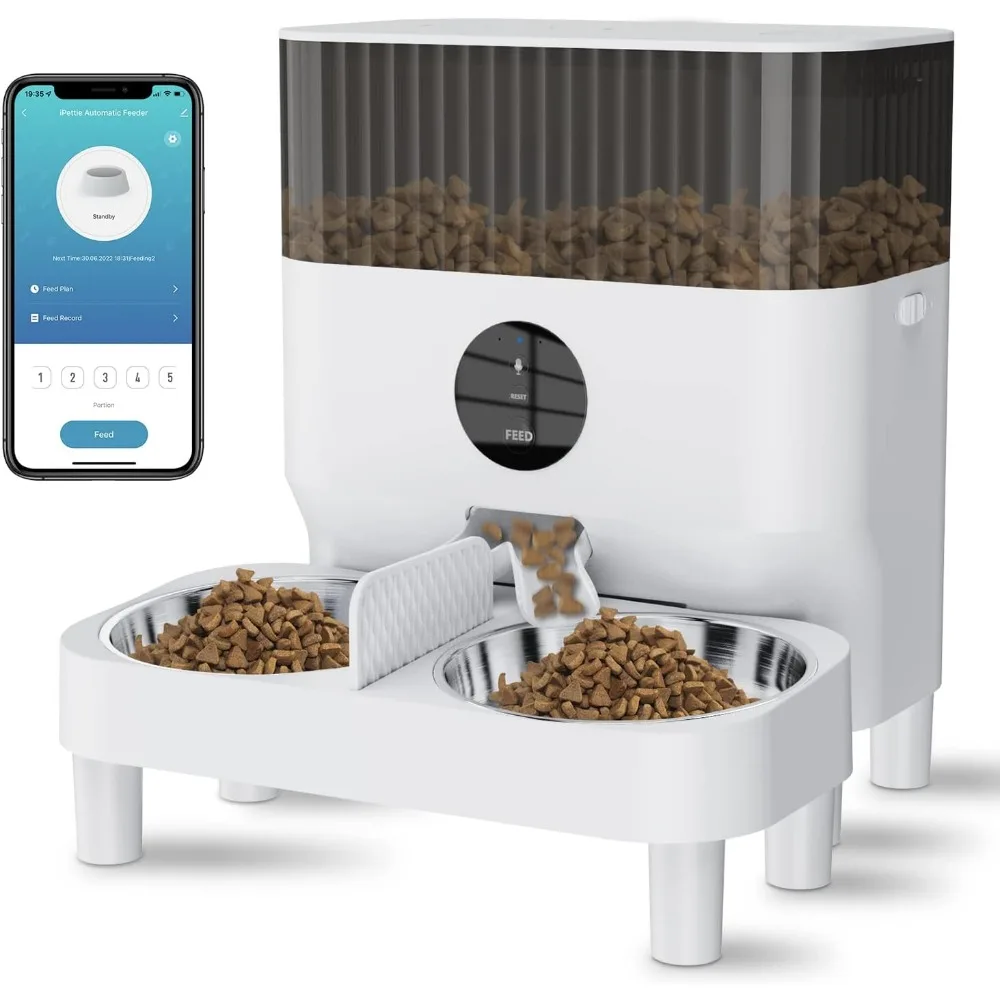 

Automatic WiFi Pet Feeder, 5L Capacity, 1-10 Meals Per Day, Adjustable Bowl Height,Voice Recording,Smart Dog Cat Feeder Bowls