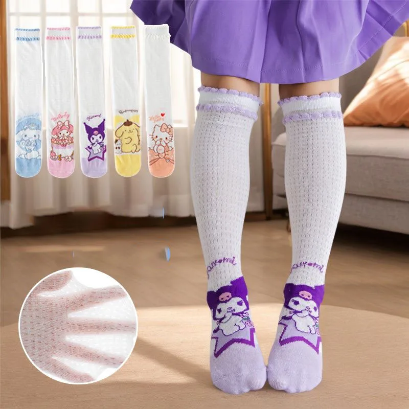 Miniso Sanrio Kids Stockings Cute Summer Thin Mesh Shank Stockings Student Versatile Comfortable Soft Ventilate Socks Girl Gifts