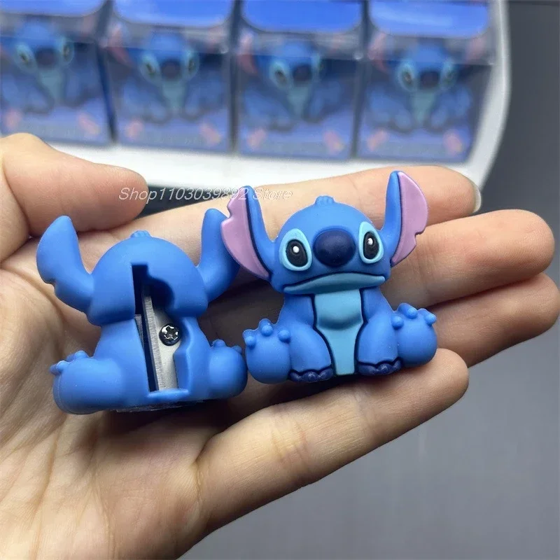 Disney lilo & stitch apontador de lápis estudante bonito dos desenhos animados silicone em forma de cruz apontador de lápis papelaria das crianças