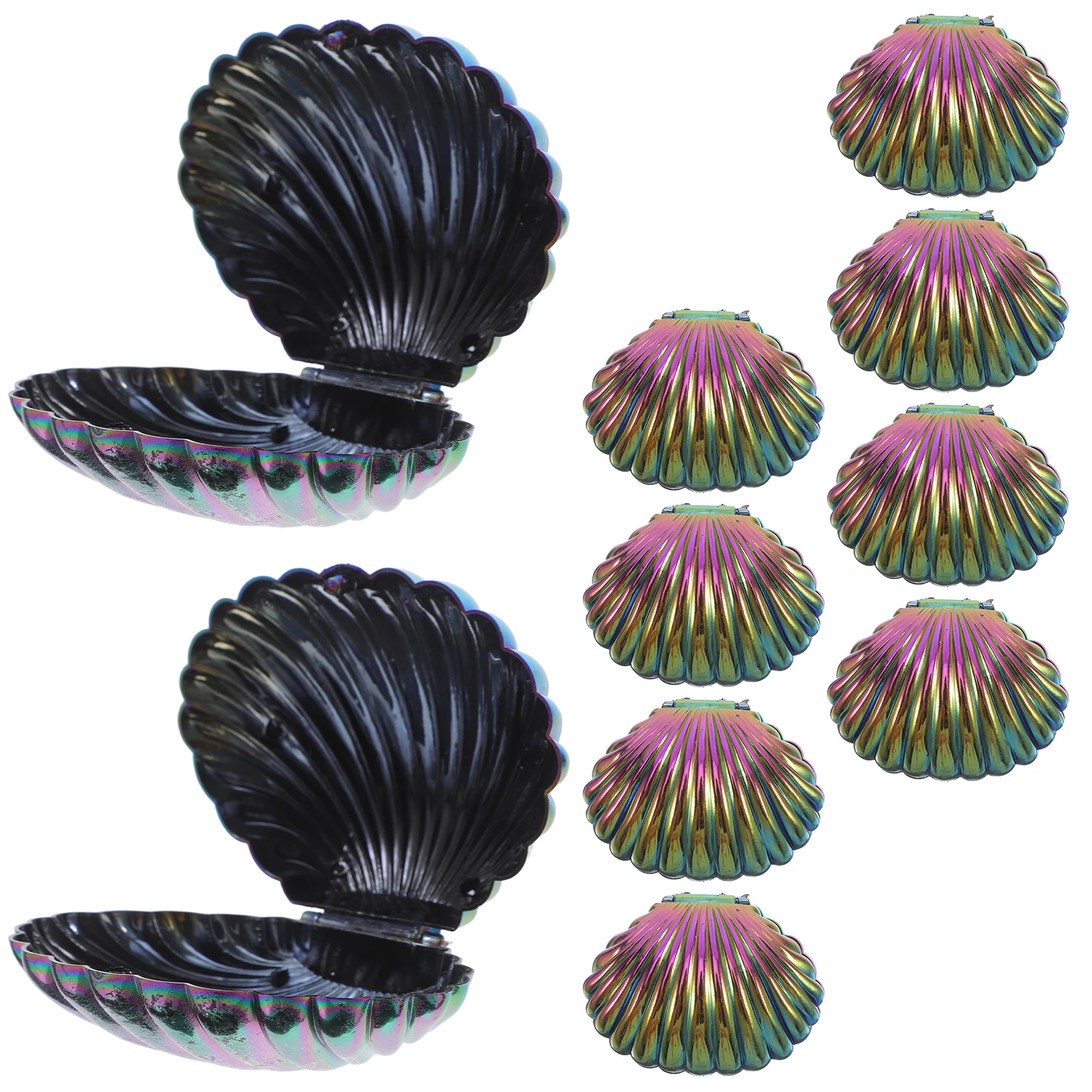

10pcs Sugar Boxes Iridescent Shell-Shaped Plastic Favor Containers For Wedding Beach Party Bridal Shower Candy Storage Treat
