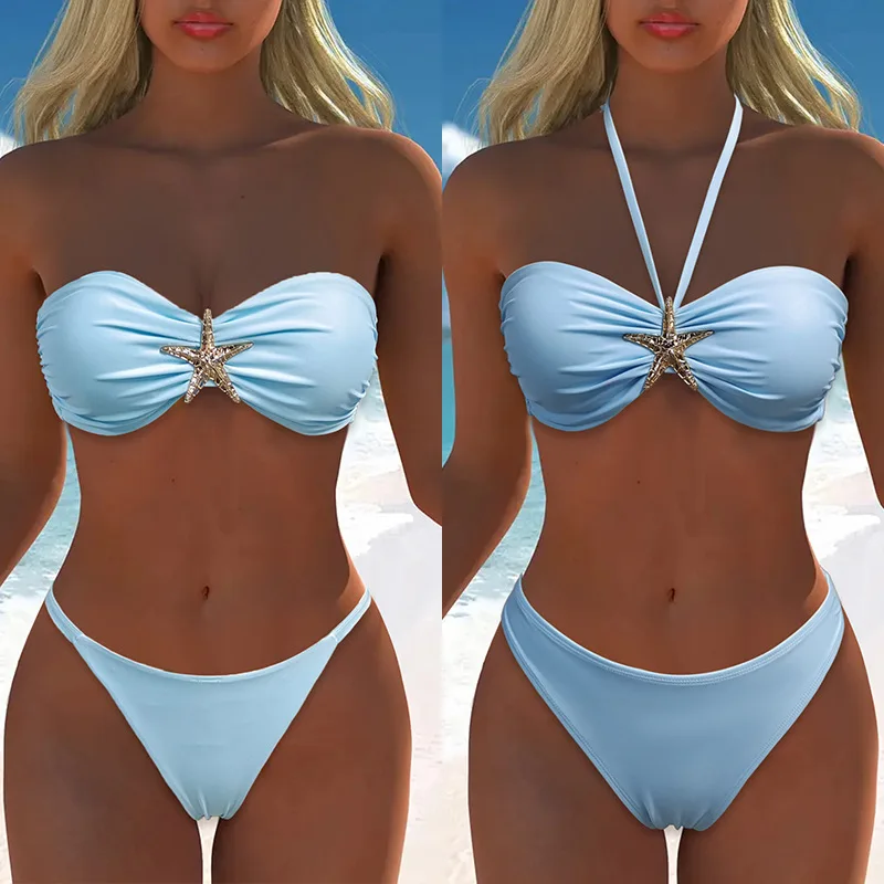 

NewbikiniSolid Color Lace-Up Starfish Decorated Sexy Bikini Two-Piece Swimsuit