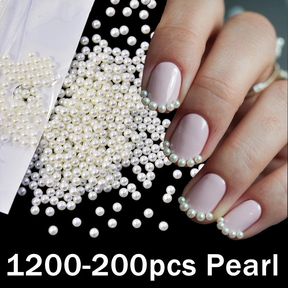 1 worek Półokrągłych/Okrągłych Perłowych Ozdób do Paznokci Vintage Eleganckie Błyszczące Perły Płaskie Ozdoby do Paznokci Białe/Beżowe Koraliki Części do Manicure