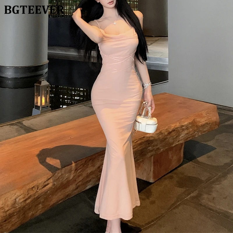 

BGTEEVER модное женское облегающее платье русалки на тонких бретельках летнее элегантное женское платье без рукавов с тонкой талией на бедрах