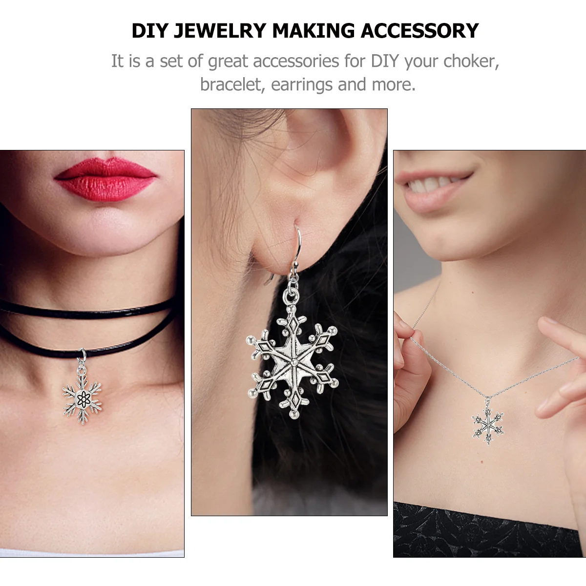 

50pcs Christmas Snowflake Pendant Alloy Handmade Accessory Jewelry Making Supply Diy Decoration Craft Kit Metal Snowflake Charms