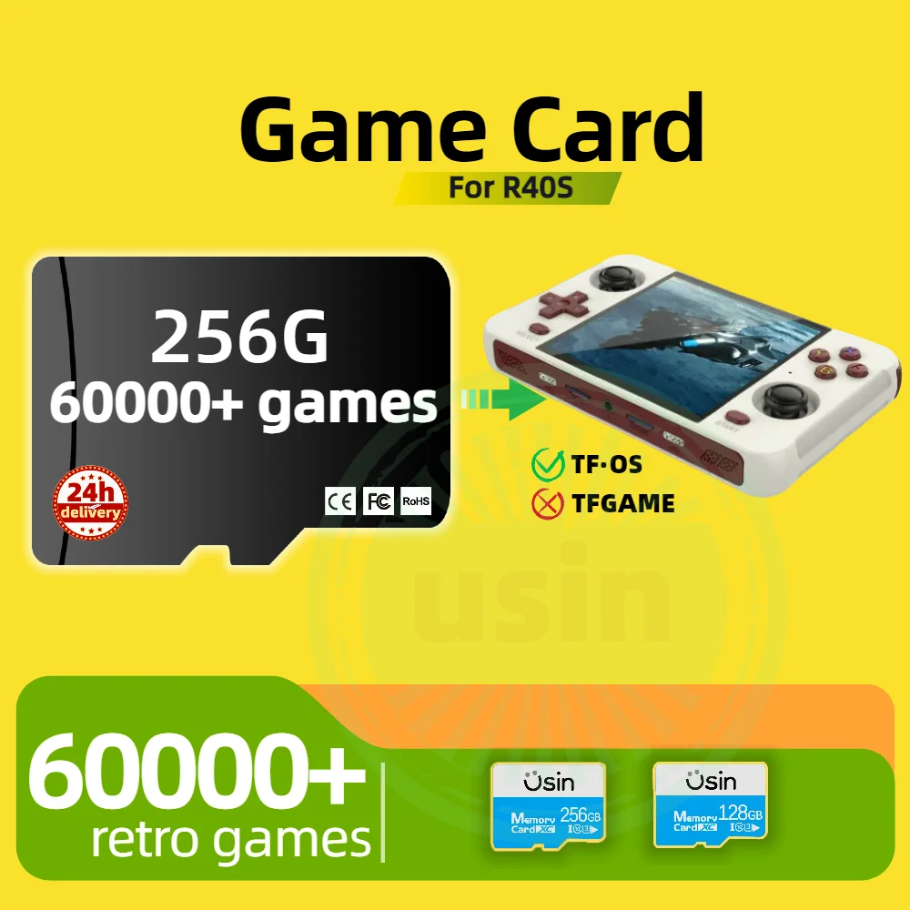 Game TF Card For R40S Plug&play Pre-install Retro Games PSP PS1 N64 Memory SD Handheld Gaming Card 256G 60000+ 128G 30000+ Games