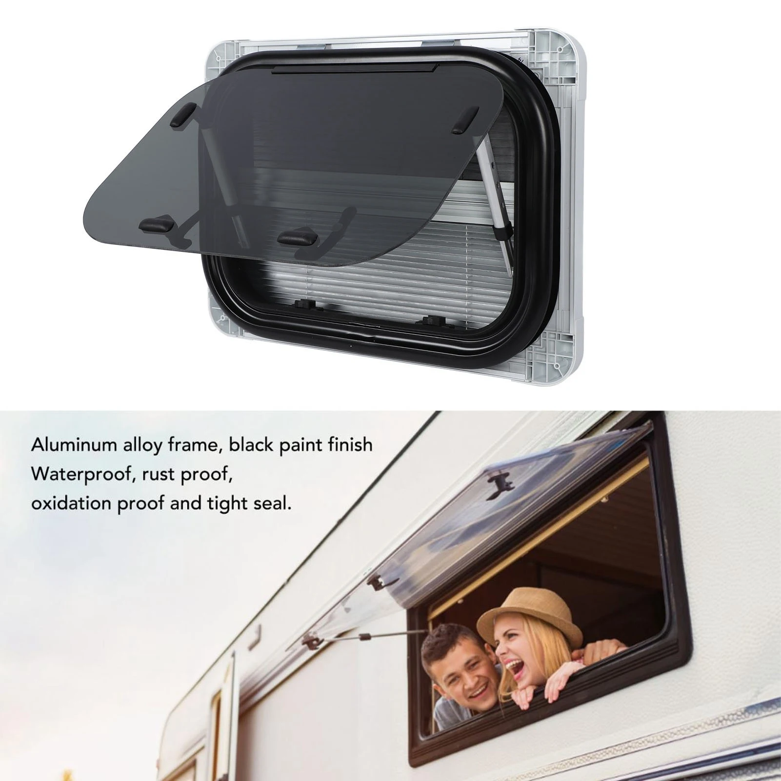 

20 X 14in RV Window Rounded Corner Push Out Aluminum Alloy Frame Tempered Glass for Campers Construction Vehicles