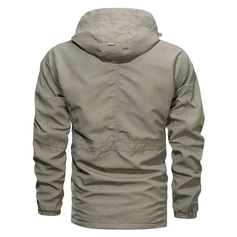 Chaqueta informal con capucha y múltiples bolsillos para hombre, gabardina de gran tamaño, impermeable, rompevientos transpirable