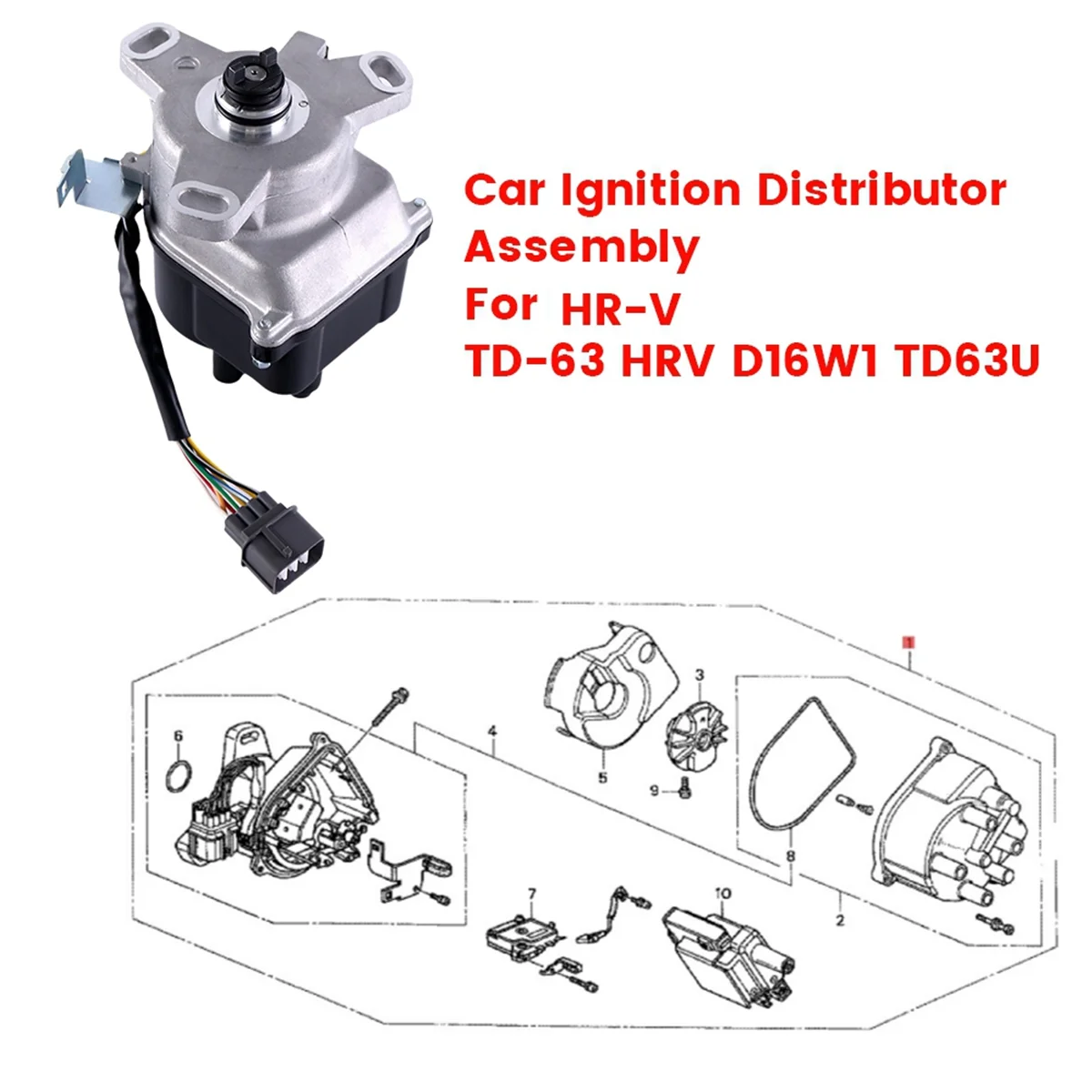 Car Ignition Distributor Assembly 30100-PEL-J01 30100-PE1-J01 TD63U for Honda LOGO HR-V TD-63 HRV D16W1 30100PELJ01