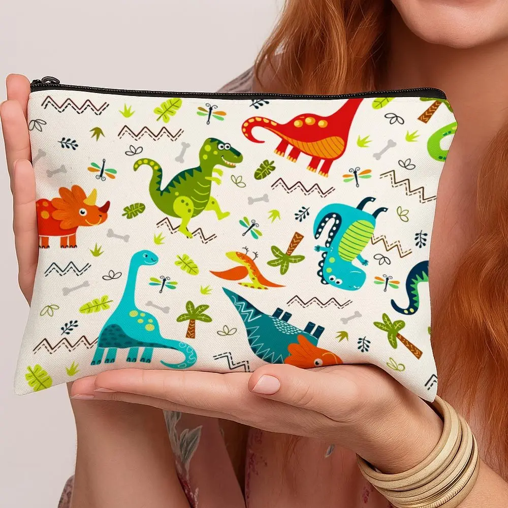 Adorable Cartoon Makeup Bag Dinosaur Design Lightweight Pouch for Women Girls and Teens Handy Toiletry Case for Travel School