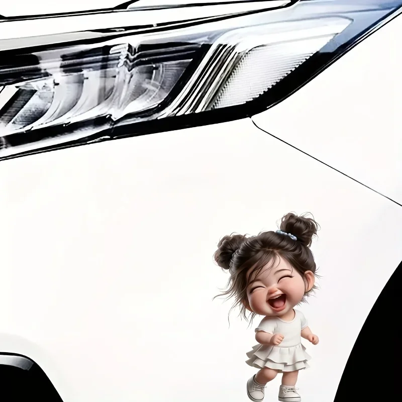 Cheerful Girl Vinyl Decal, 2D Flat Waterproof Sticker for Car, Laptop, Water Bottle & Window Decor