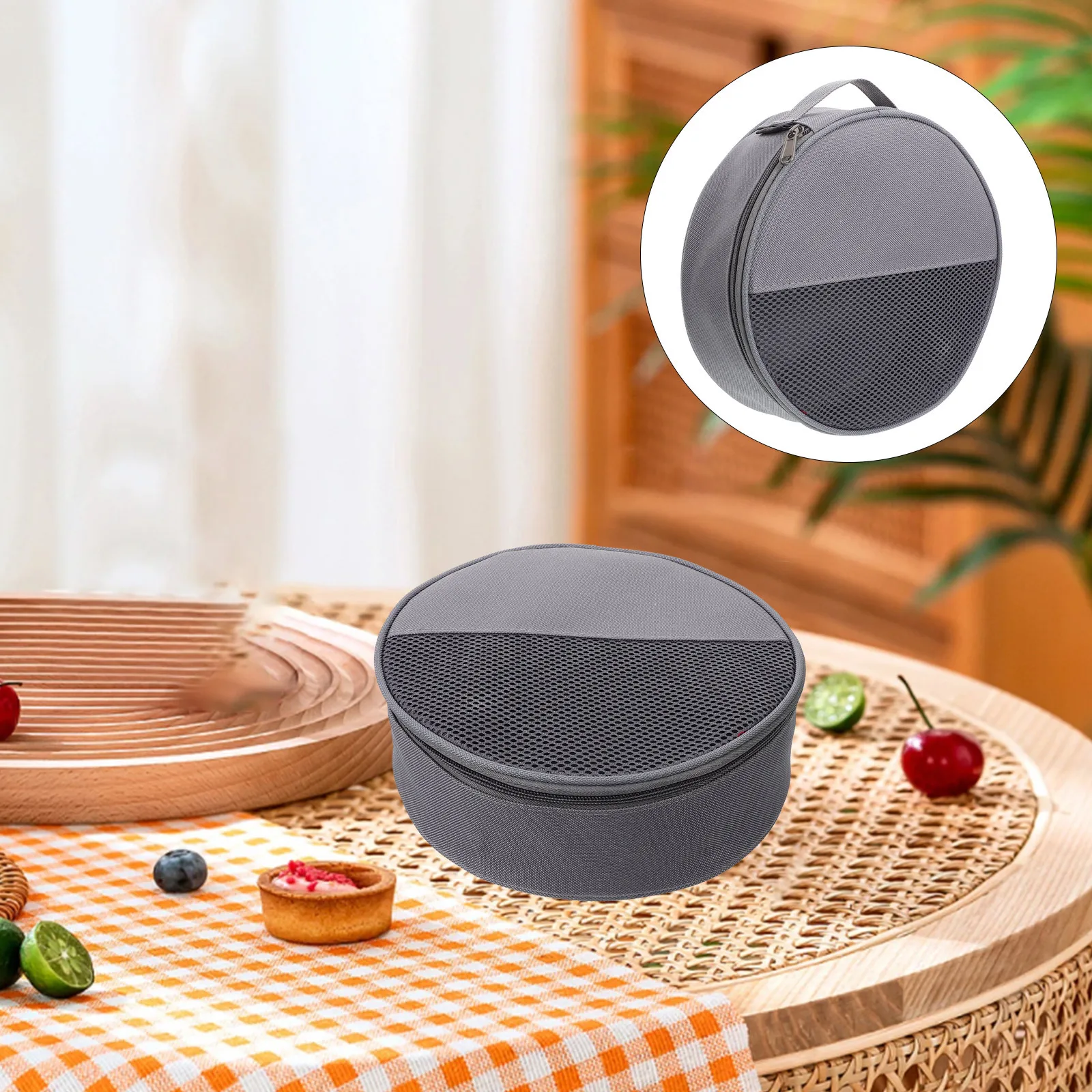 

Oxford Cloth Outdoor Utensil Storage Bag Spacious Camping Dish Bag with Mesh Grid Organizer Carry Handles for Picnic Tableware