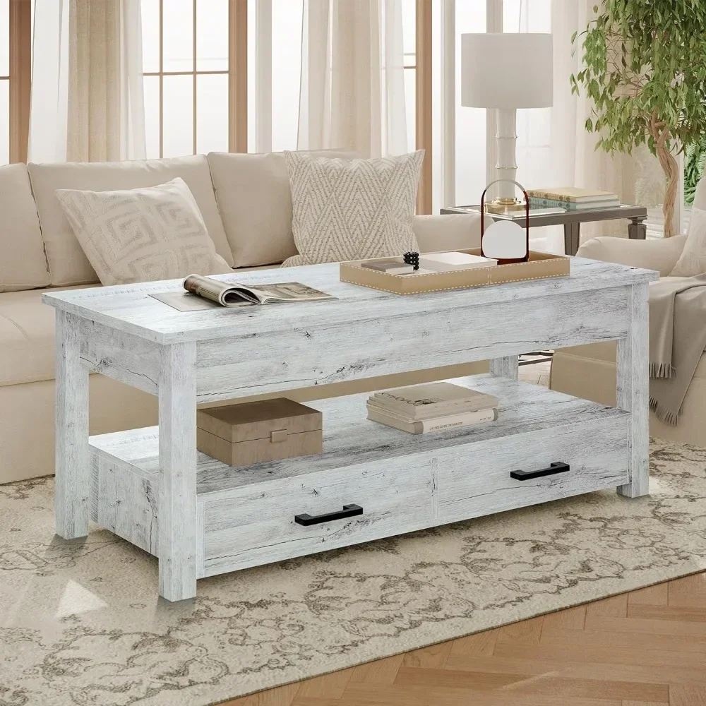 47.2" Lift Top Coffee Table, Coffee Table with Storage Drawers Hidden Compartment, Center Table Lift Tabletop for Living Room