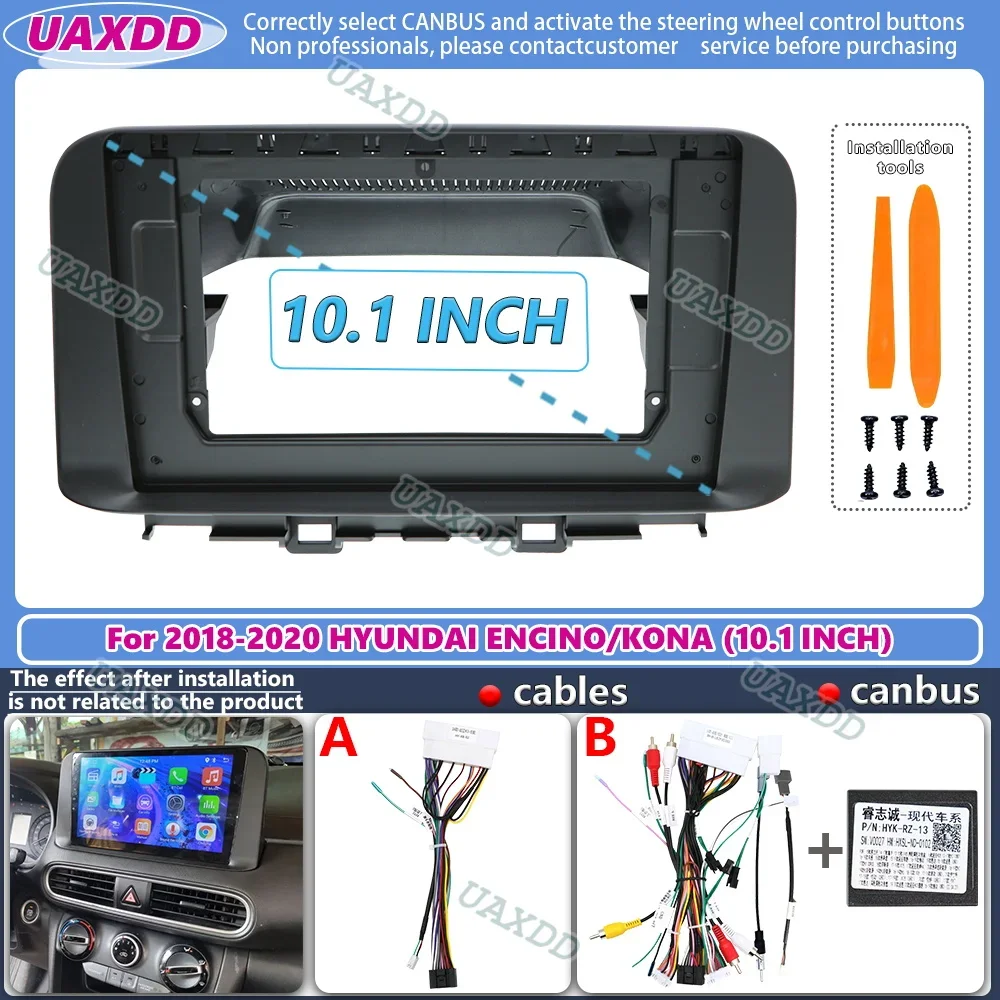 For 2018 Hyundai Encino Kona 10.1 Inch Car CD Radio Android Stereo Frame Panel Fascia Dashboard Audio Player Screen Cable Harnes