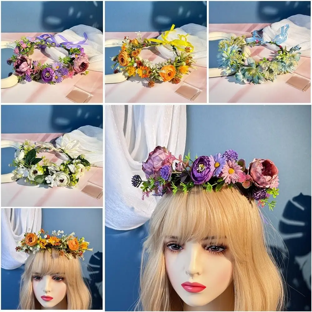 

Fashion Forest Flower Wreath Adjustable Ribbon Flower Floral Headband Plastic Hair Accessories Wedding