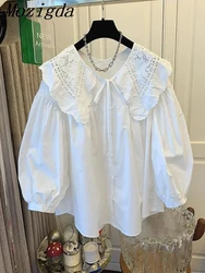 Korean Elegant Lace Patchwork Blouse Women Peter Pan Collar Pullover Long Sleeve Cute Blusas Solid Color Spring Shirt