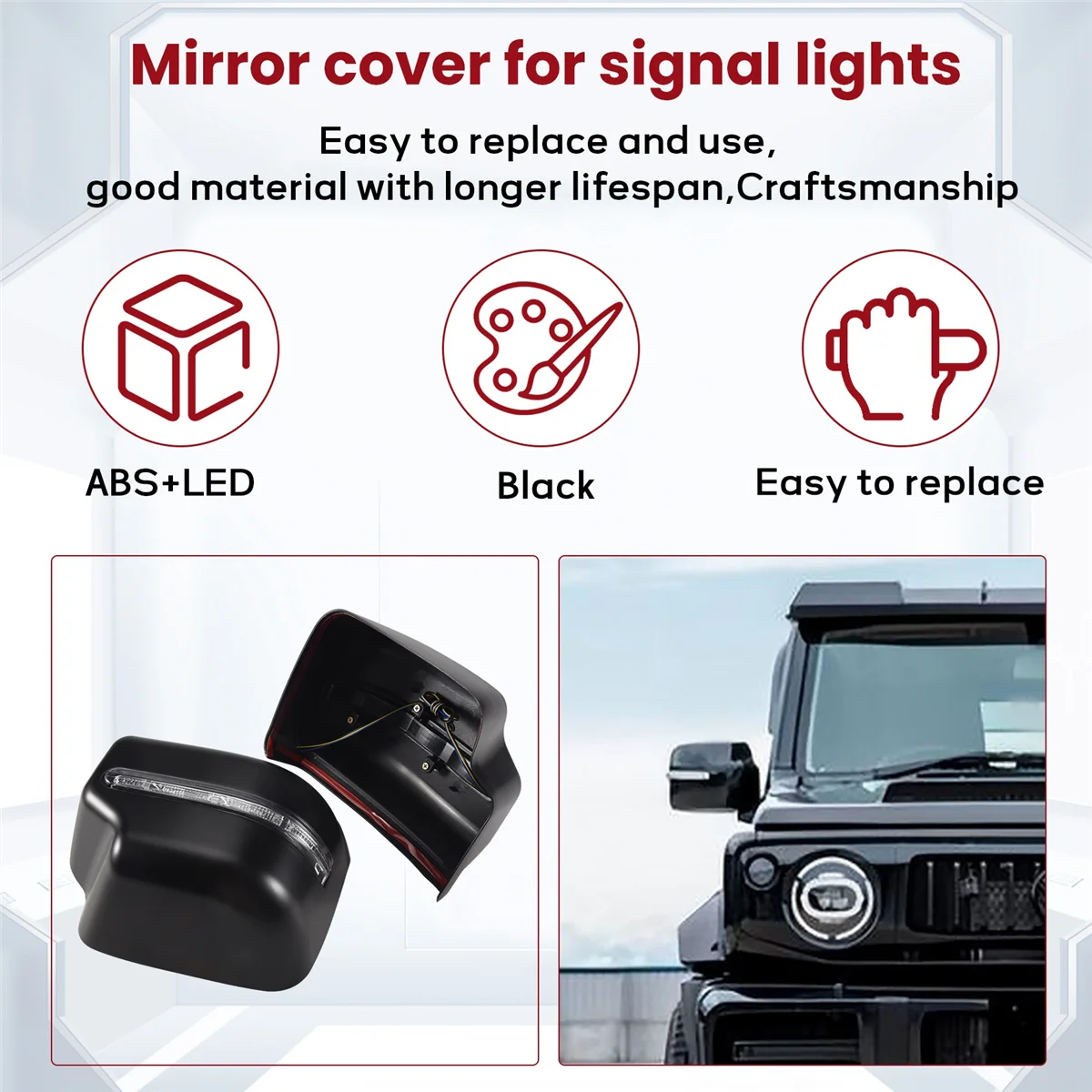 

Car Rear View Mirror Cover Side Wing Mirror Cap Shell with Turn Signal Light for Suzuki Jimny Jb64 JB74 2018-2020 Black