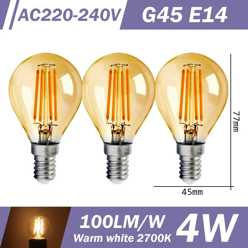 3pcs Retro Led Light Bulb E27 B22 E14 C35 A60 ST64 AC220-240V Edison Filament Bulb Vintage Warm Glass Lamp Lighting Indoor Light, image 25
