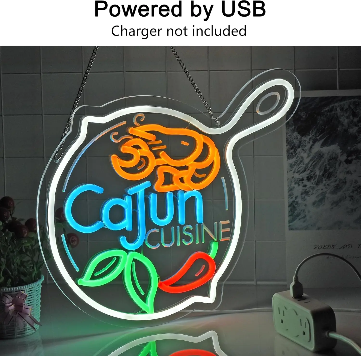 Cajun Cuisine Neon Light Sign USB Dimmable LED Neon Sign for Bedroom Restaurant Food Stall Bar Man Cave Party Gifts Wall Decor