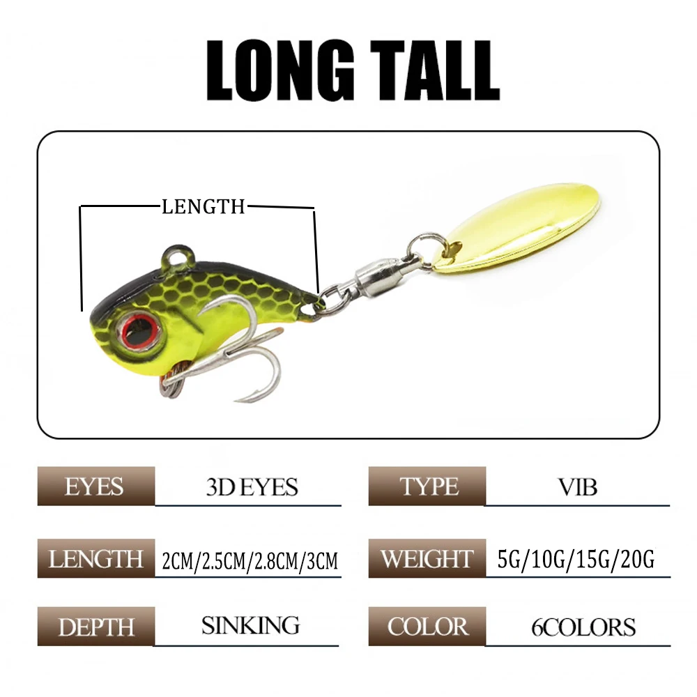 Fishing Lures Wobble Rotating Metal Vib Vibration Tail Winter Fishing 5g 10g15g20g Artificial Hard Baits Jig Spinner Spoon Pesca