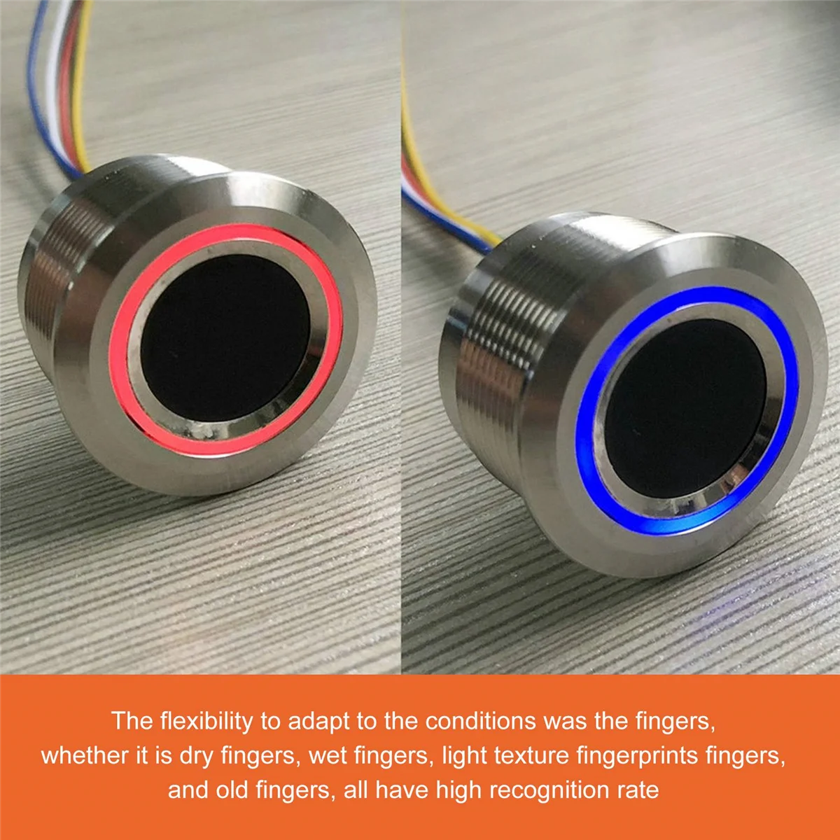

ABIY-R503 Круглый круглый RGB кольцевой индикатор Светодиодное управление DC3.3V MX1.0-6Pin Емкостный модуль отпечатков пальцев Сенсорный сканер, 19 мм