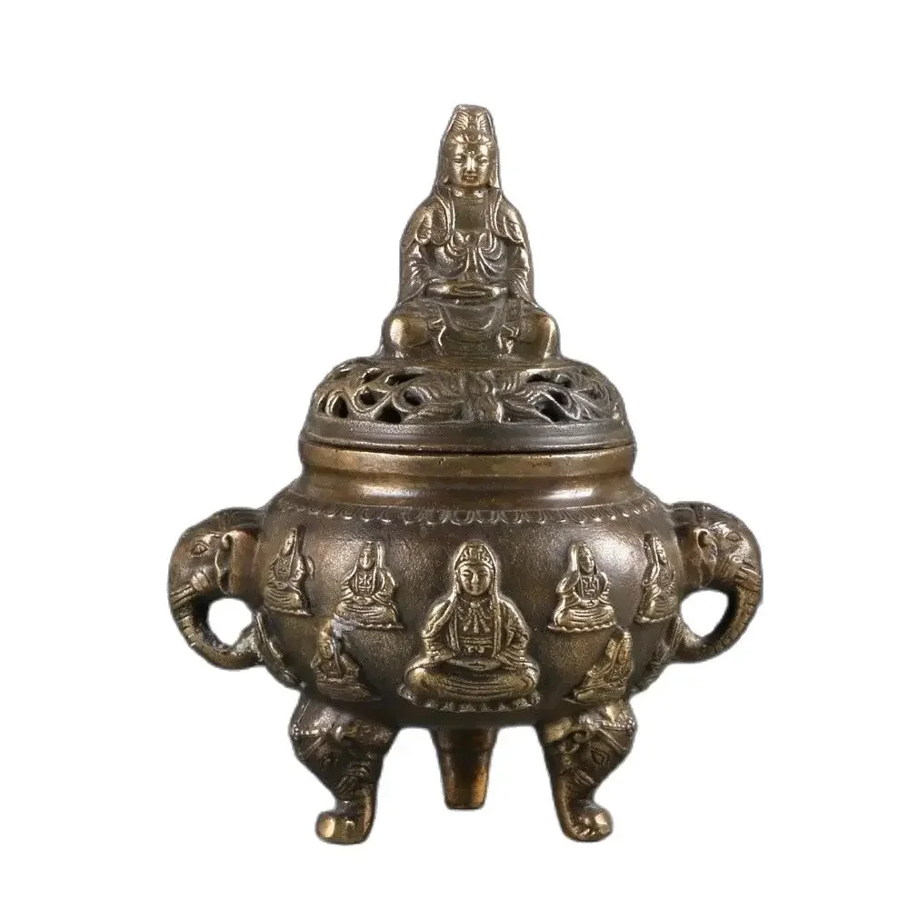 

Chinese Brass Hand Carved Kwan-yin Incense Burner Ming Dynasty Xuande Markincense burner metal handicraft Incense Burner