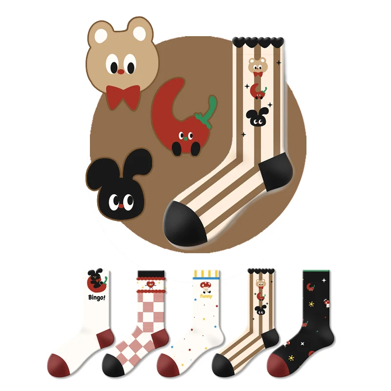 

Хлопковые носки с рисунком перца и медведя, забавные животные, милые носки для пар, уютные износостойкие домашние носки для ванной комнаты для мужчин и женщин