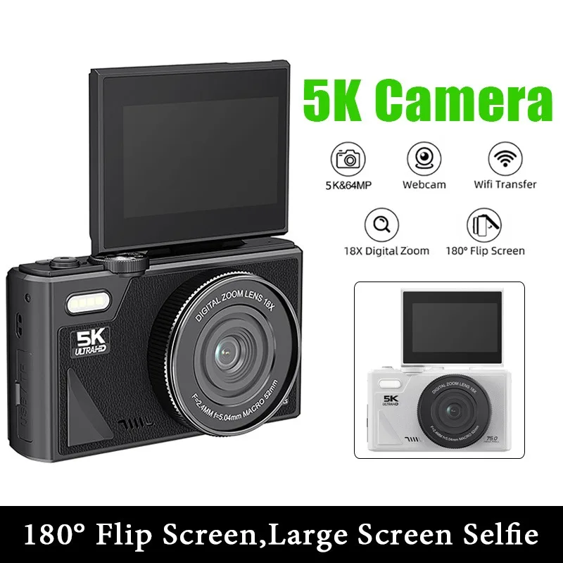 كاميرا 5K للتصوير الفوتوغرافي 64MP Vintage Vlog Video You Recorder كاميرا أنبوبية 18X كاميرا تكبير رقمية 3 بوصة شاشة قابلة للطي مع فلاش
