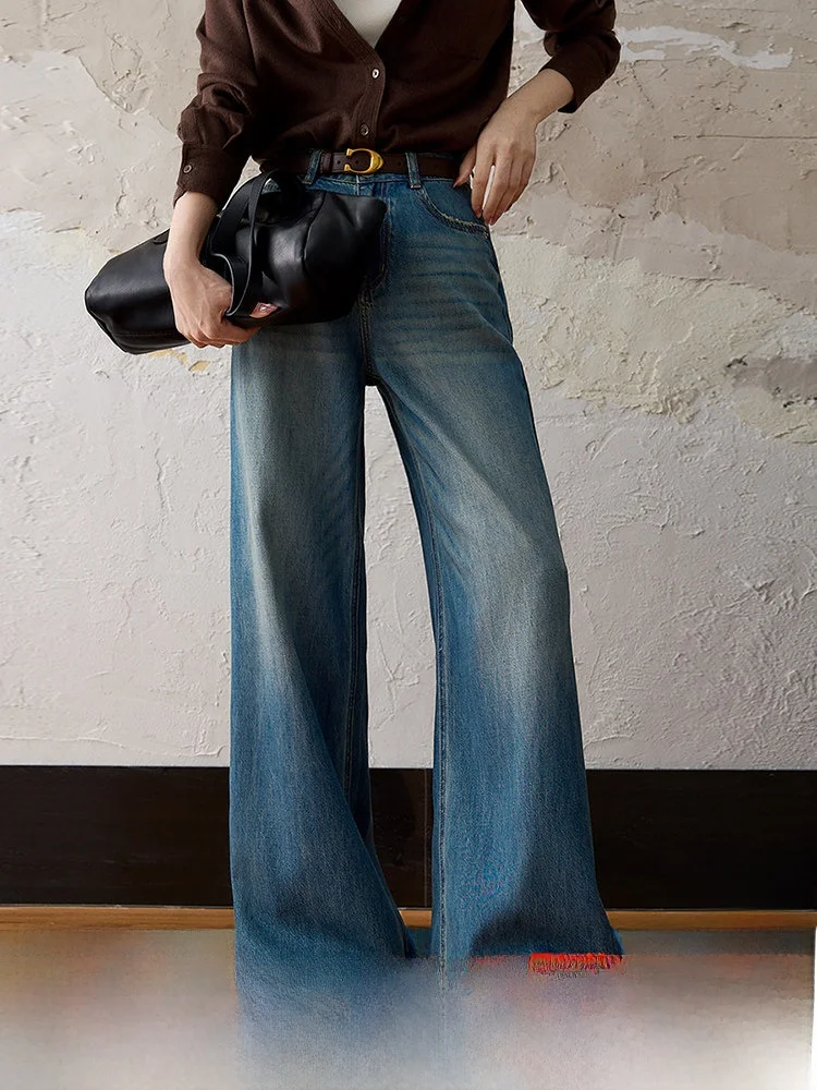 

Широкие джинсы с высокой талией, женские джинсы стандартного кроя из лиоцеллового хлопка с высокой талией, прямой крой, женские джинсы в стиле ретро