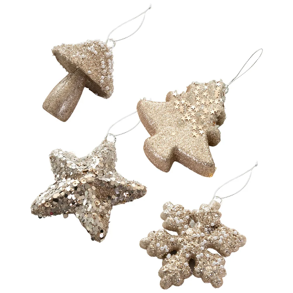 

4 Pcs Christmas Ball naments Set Decoration Hanging Xmas Tree Pendant Star Snowflake Mushroom Christmas Party Winter