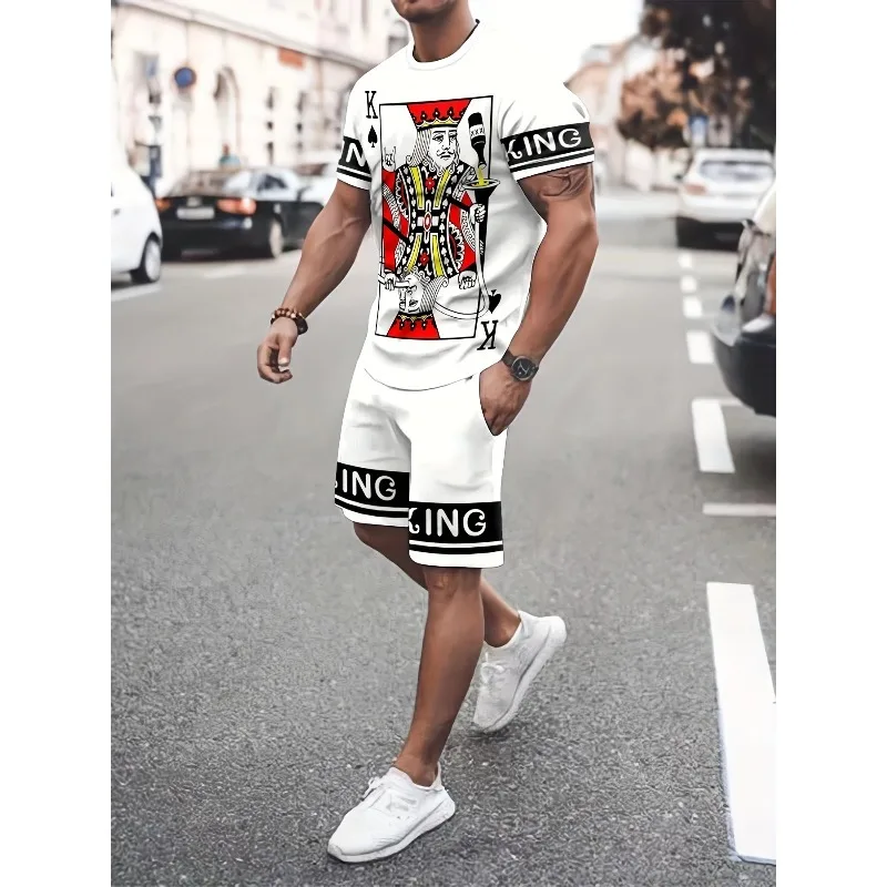 2025 Summer Fashion Trend Street Polyester Fiber Wear Daily 3D Pattern T-shirt Shorts Set Casual Men's Outdoor Sports