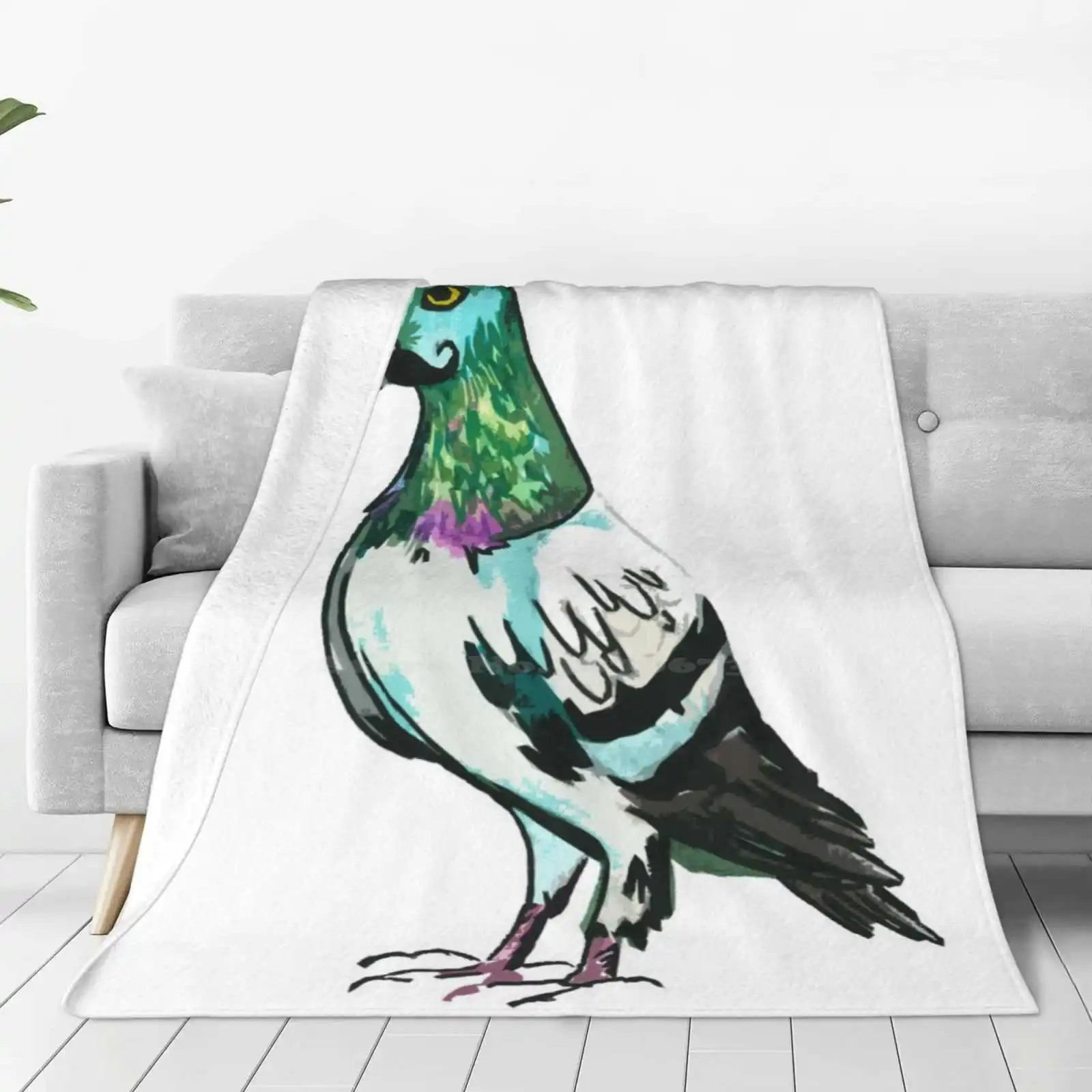 Pigeon With Moustache Trend Style Funny Fashion Soft Throw Blanket Pigeon Bird Street Animal Moustache