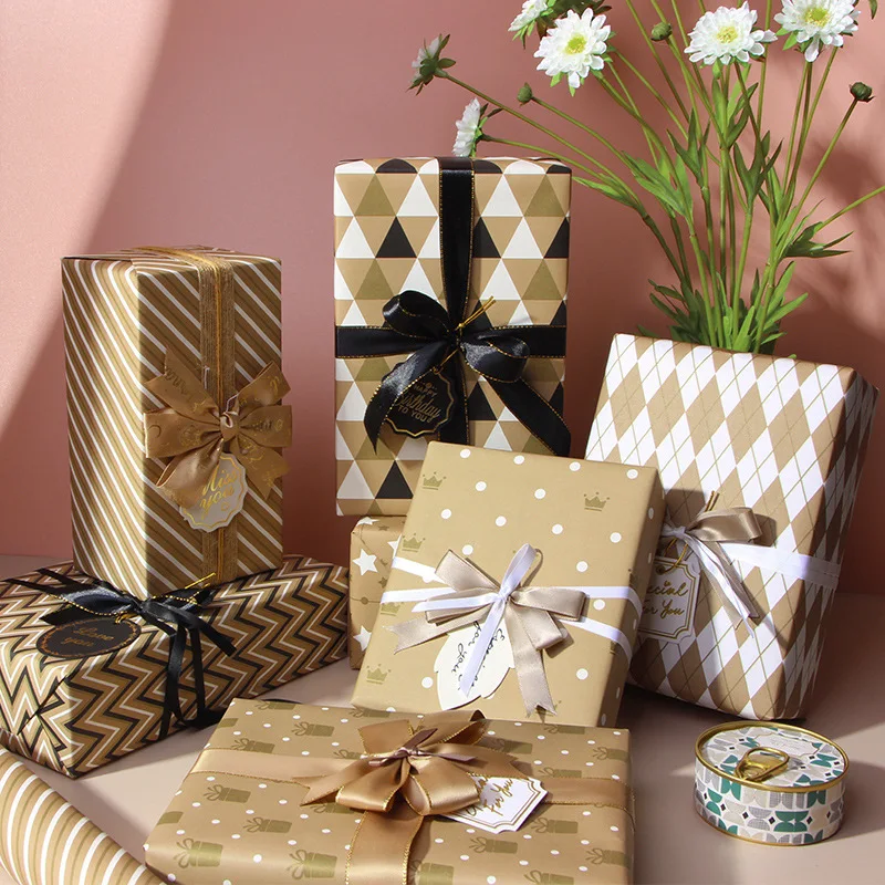 10 Sheets Handmade DIY Gift Wrapping Paper 50x70cm Brown Kraft Paper Merry Christmas Birthday Party Present Packaging Paper