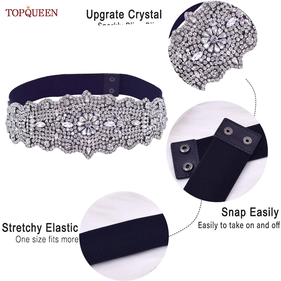 TOPQUEEN S233-B Women Black Elastic Belt All-match Silver  display picture 3