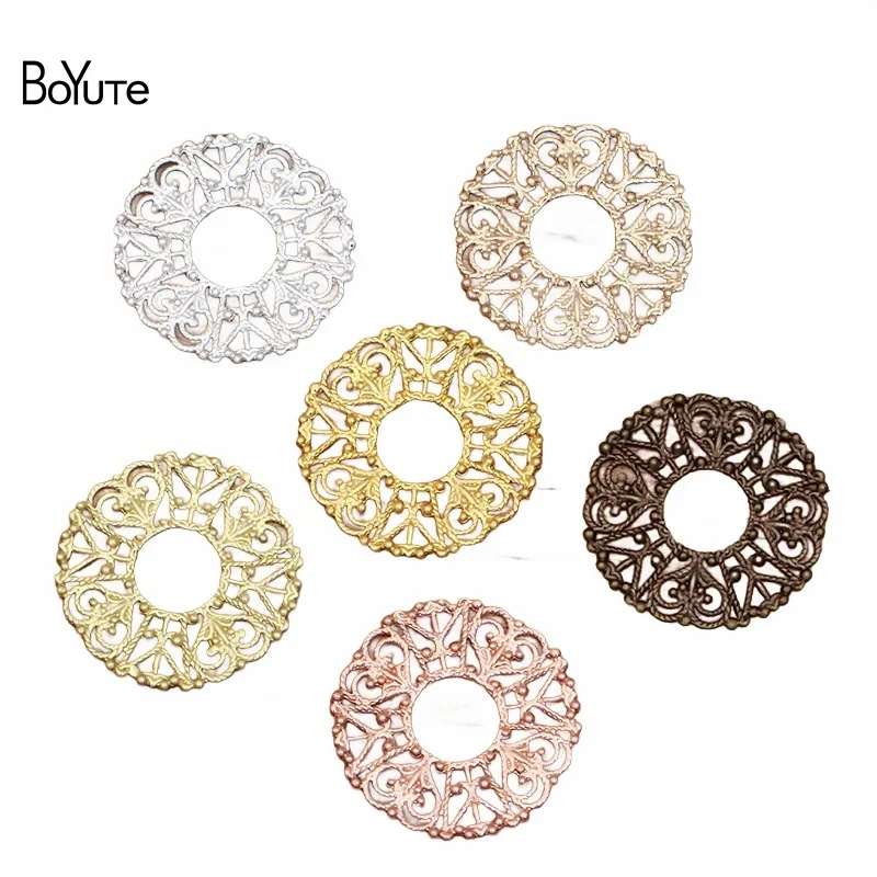 BoYuTe (50 Pieces/Lot) 32MM Flower Filigree Findings Metal Brass Handmade Materials Diy Jewelry Accessories