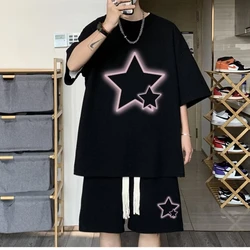 Summer Tracksuit Men Sports Short Sets Hip Hop Rock Casual Short Suit Cool Stars T shirts Shorts 2 Piece Set  Men 2024 New