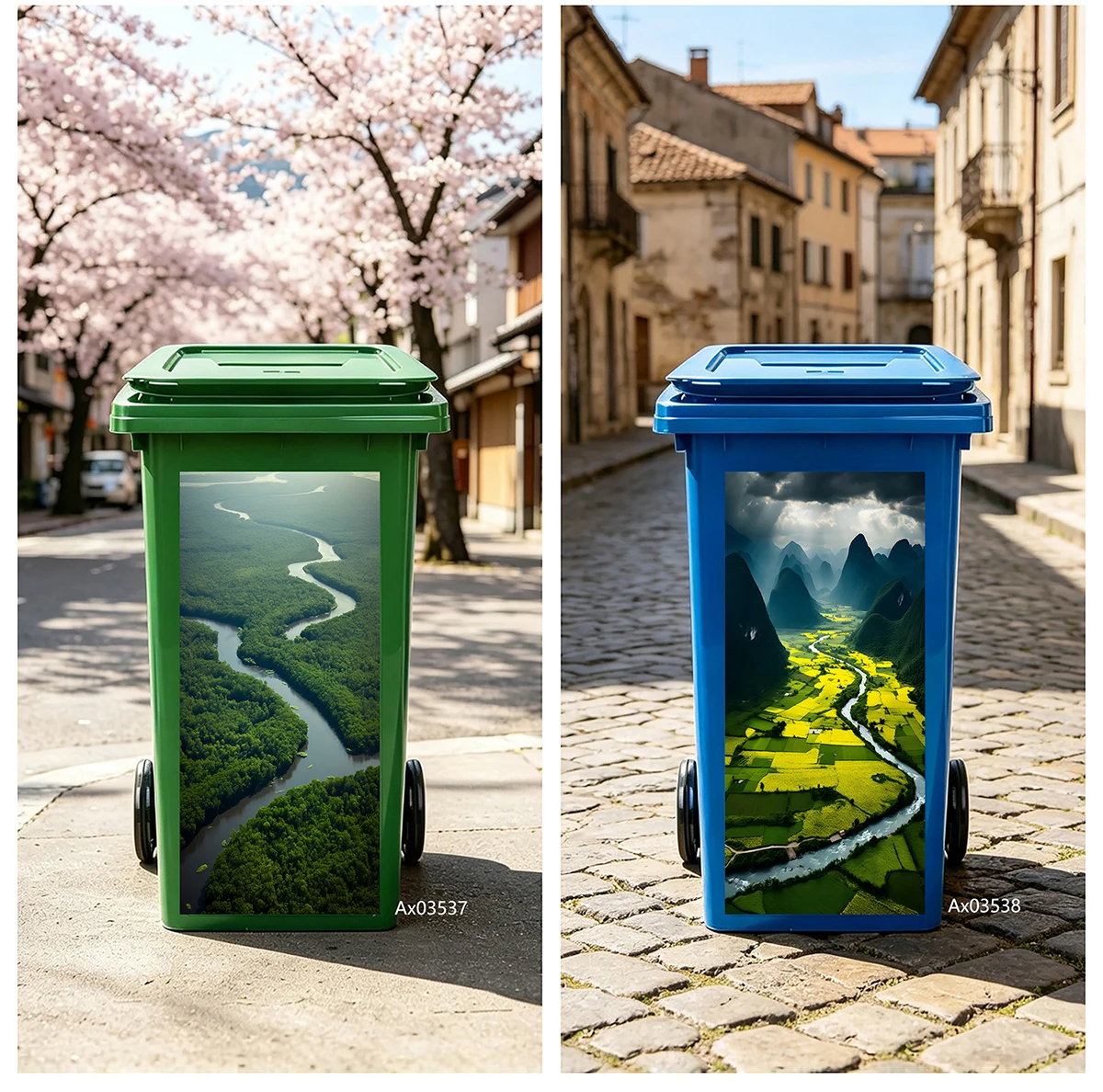

Dramatic Mountain Valley Yellow Rice Fields Trash Bin Decal Self-adhesive Durable Sticker for Street Side Driveway Decoration