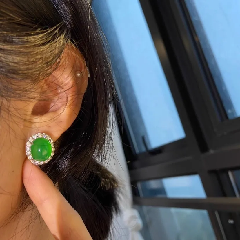 

Natural Elegant Green Jade Women Stud Earring Luxury Natural Agate Gemstone Women Jewelry Original Design High Quality Bijoux