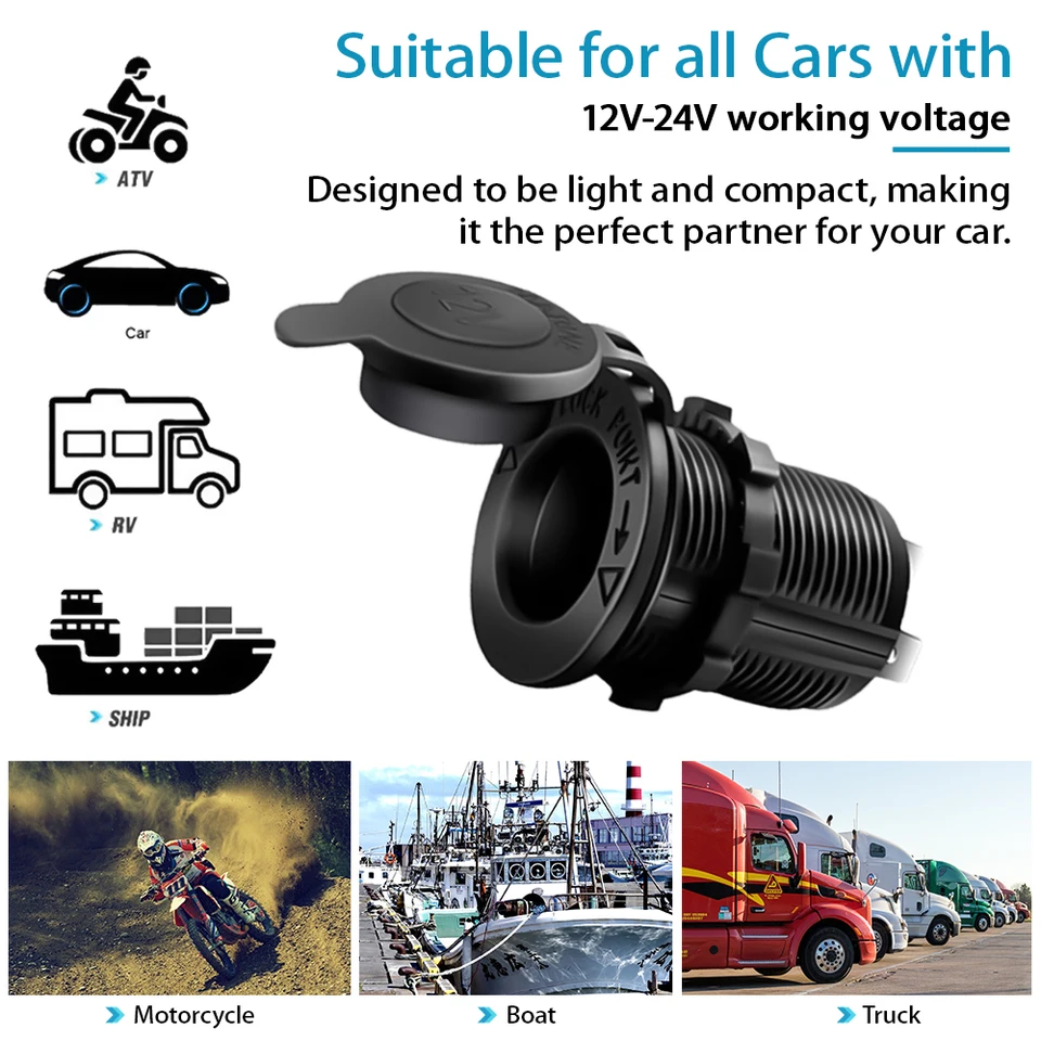 motorcycle waterproof 12v cigarette lighter socket Car Cigarette Lighter Socket 12V-24V Waterproof Plug Power Outlet Adapter  for Marine Boat Motorcycle Truck RV ATV with Wire D5