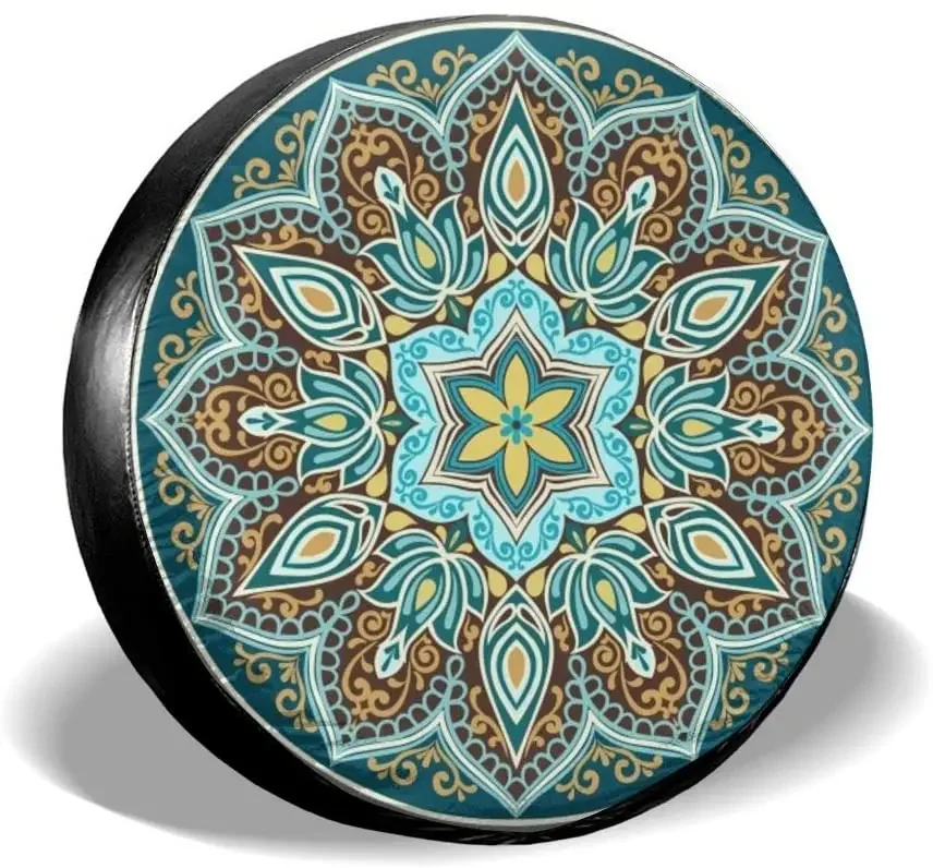 Kiuloam Boho Mandala Turquoise Spare Tire Cover Polyester Universal Sunscreen Waterproof Wheel Covers