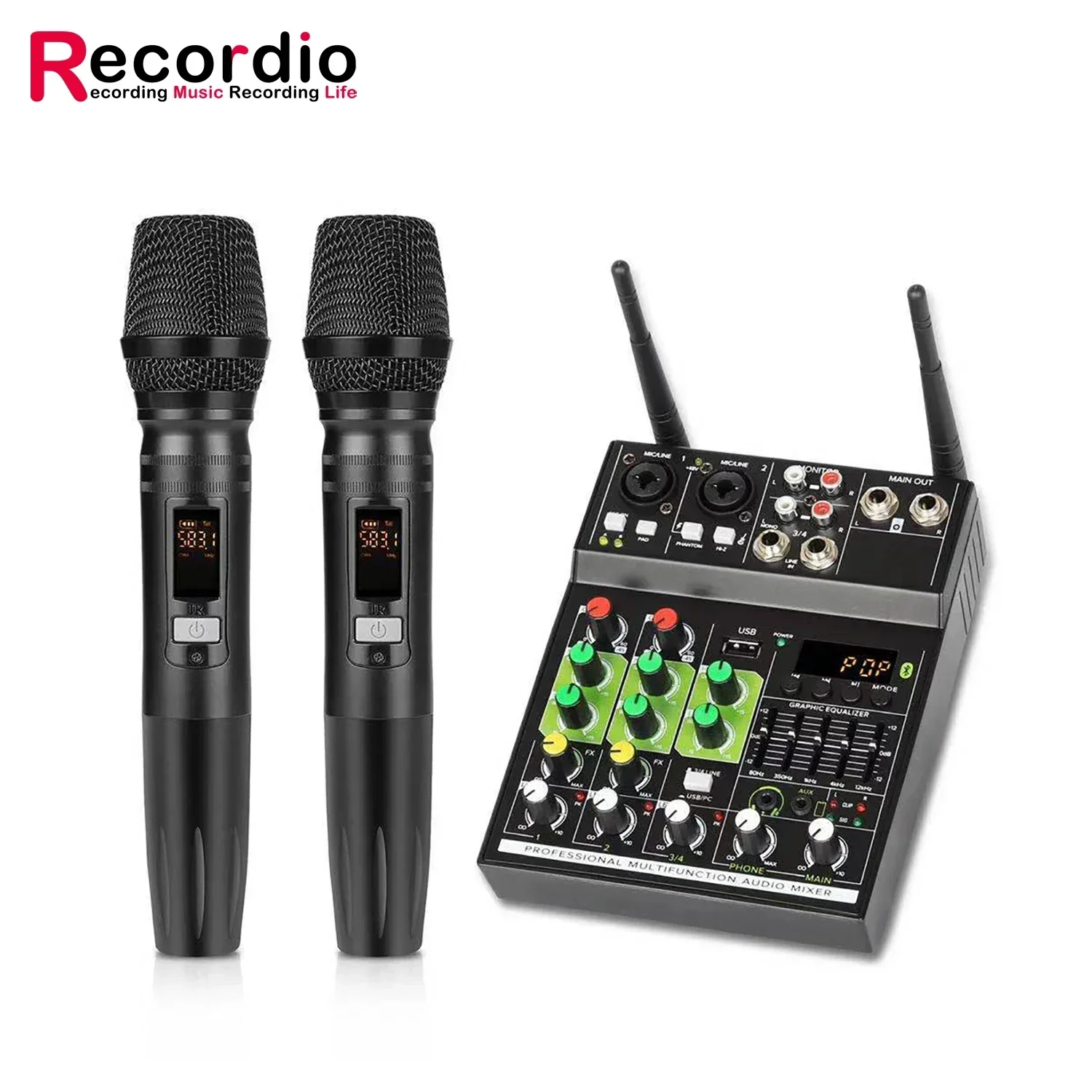 

GAX-GT4 Professional Wireless DJ Audio Mixer 2-Channel DJ Controller Sound Mixer USB Audio Interface Combo Jack Microphone