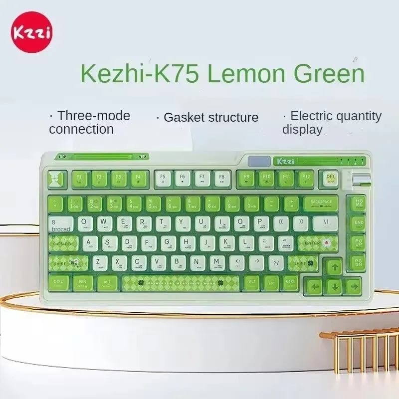 KZZI K75 Mechanical Keyboard Colorful Gasket Wireless 75% Layout 82keys Jelly Key Cap Grey Green Pink Keyboard Hot-Swap Macro