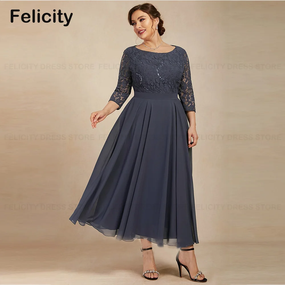 

Elegant Plus Size Mother of the Bride Dresses 2023 A-line Scoop Chiffon Lace Wedding Party Dresses Sequins Robes Invitée Mariage