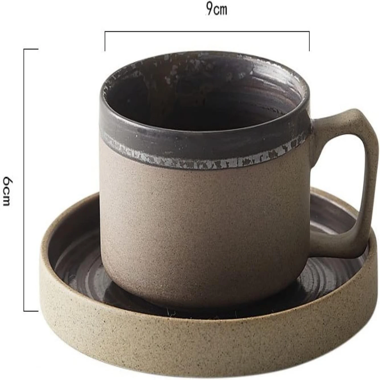 

Vintage Elegant Exquisite Handmade Brown Ceramic Coffee Mug, Saucer, and Plate Set - Classic Retro Pottery Tea Cup - Perfect Oat