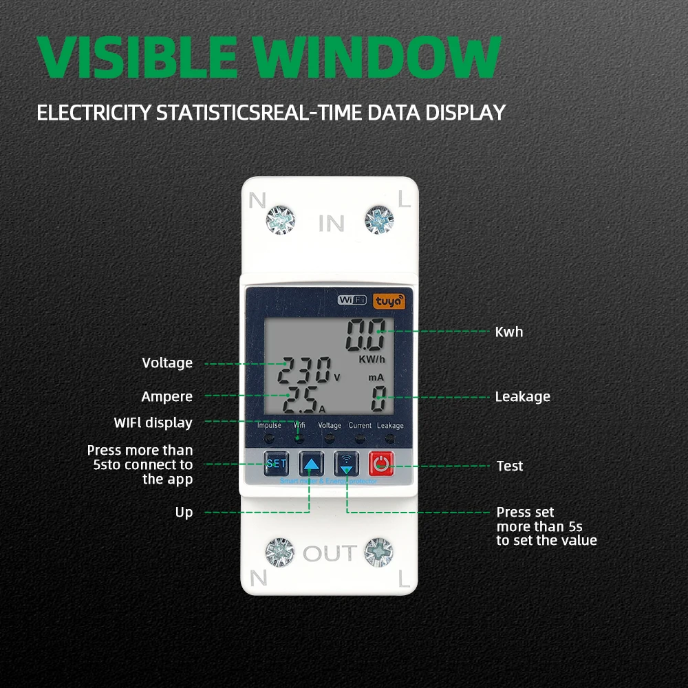 YC6VAs-W WIFI 110V 220V Smartlife TUYA interruttore contatore di energia Timer di misurazione con corrente di tensione e protezione dalle perdite