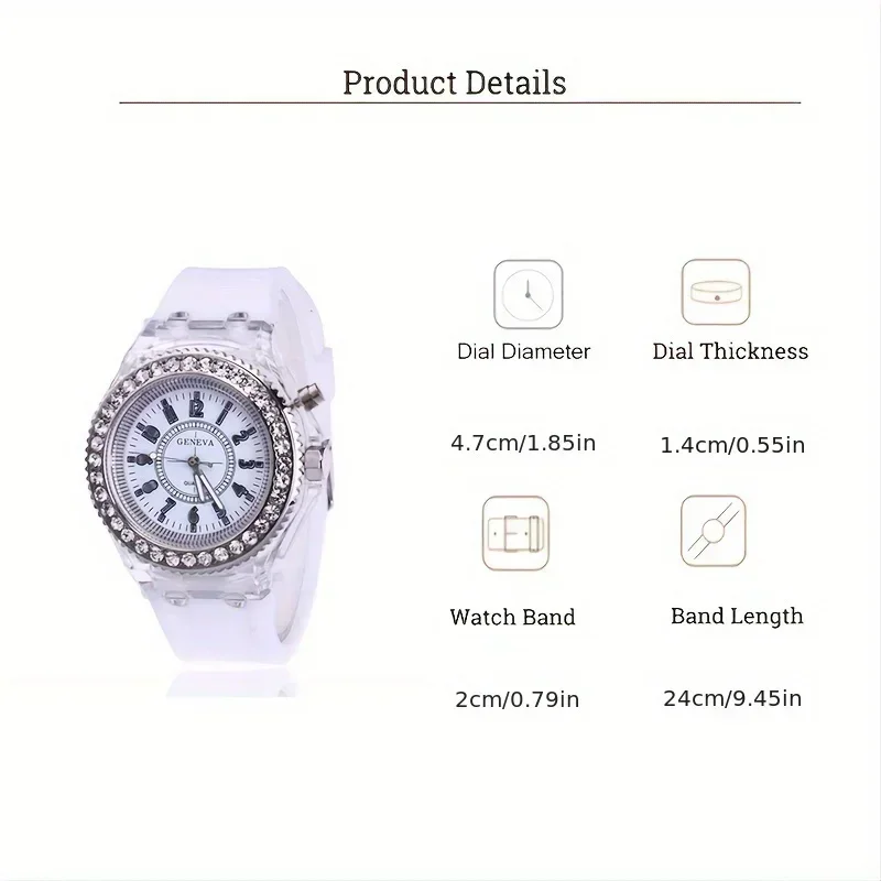 Luminous Round Digital Watches Solid Color Inlaid Rhinestone Sports Watch Couple Waterproof Wrist Watch image 2
